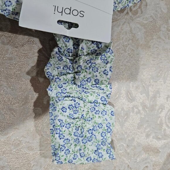 BLUE TINY FLORAL CALICO CLOTH BOW HEADBAND HEADWRAP - Picture 3 of 4